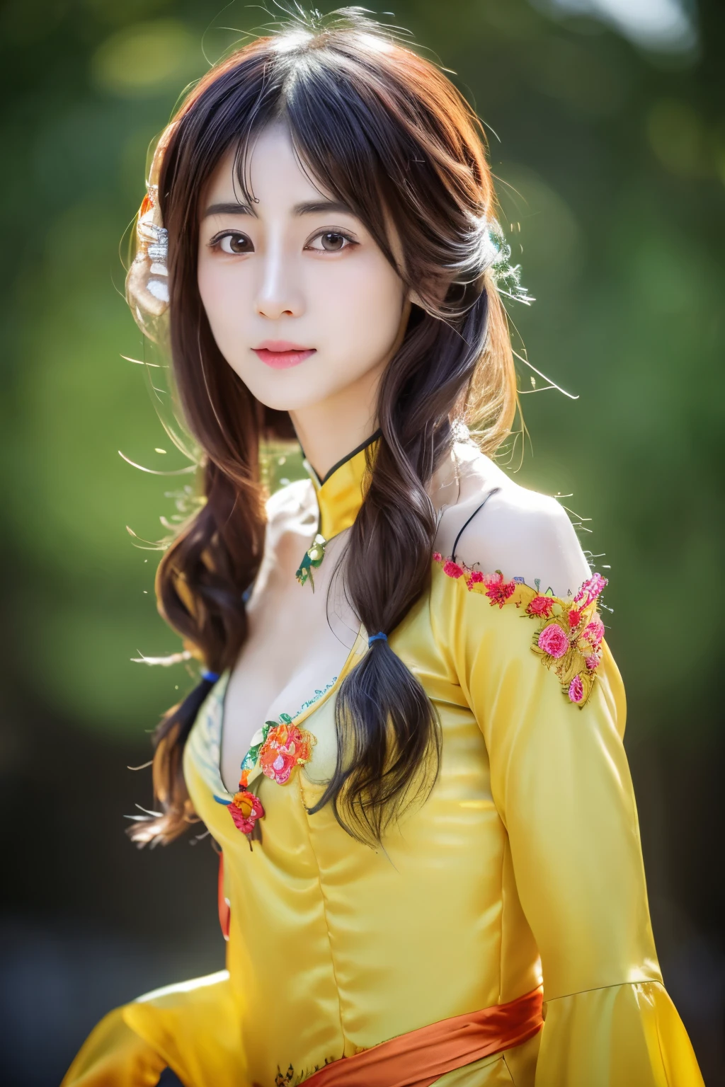 Masterpiece, high quality, high resolution, 8K, ((Skinny Japanese woman in a costume of Yang Guifei)), beautiful face, makeup of Yang Guifei, detailed face, detailed eyes