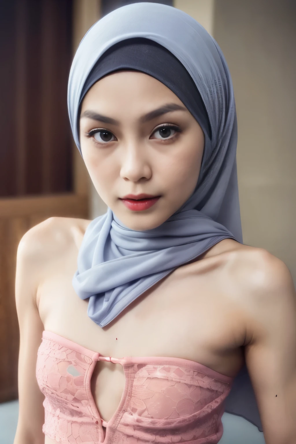 ((Open mouth)), Naked singlet (((HIJAB MALAY GIRL))), masutepiece, High quality, UHD 32K, Realistic face, Realistic skin feeling , A Japanese Lady, 8 , , Very cute and baby-like face, (((FLAT CHEST))), (MATRIX WORLD), ((look In front  at the camera and SADNESS)), ((())), (((CUTE GIRL))), ((RED LIPS)), ((LIGHT RAINBOW LINGERIE)), ((CHUBBY)), (undress, bra,