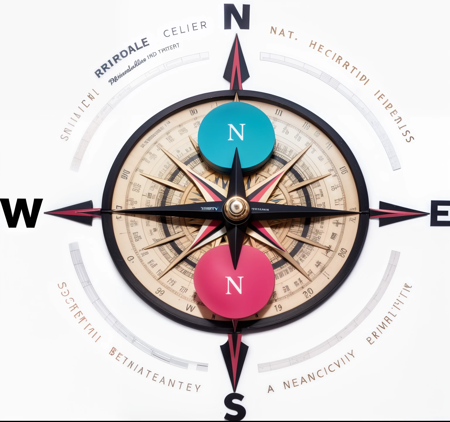 A logo for a company specializing in human resources where the elements are made up of a compass, in the center of this compass there is a drawing of a brain at the top next to the letter N which represents north and below, within the circle, a heart oriented towards the south of the compass the colors used are blue, red and black. a close up of a compass with heart and brain, mechanical heart in center, connected to heart machines, conscience projection, head is Centrado, Centrado in picture, Compass energy flowing, well Centrado, inside the irradiated connection, Neuroscience, complex emotion, video still, easy to understand, mente, Centrado, imagem de perfil, conscience. Logo of a company specializing in human resources where the elements are made up of a compass, in the center of this compass there is a drawing of a blue brain at the top next to the letter N which represents north and below, Inside the circle, a heart oriented towards the south of the compass the colors used are blue, vermelho e preto.