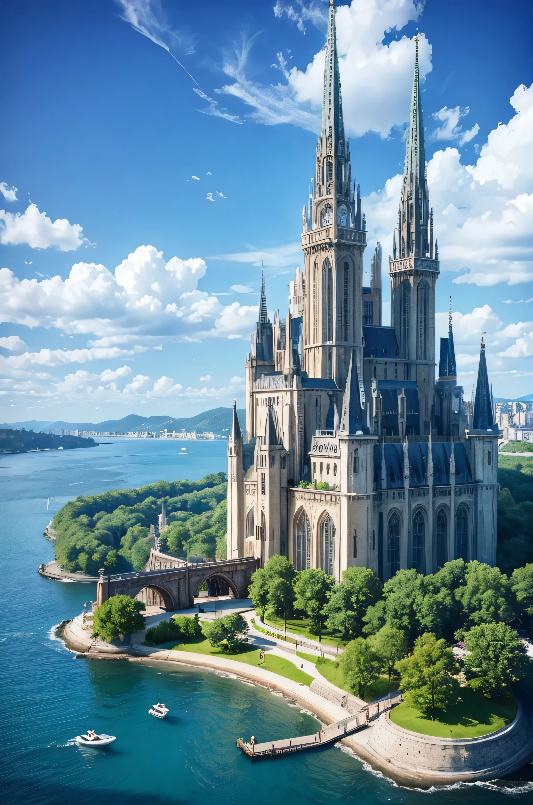 Highest quality,Fantasy,On the water,City