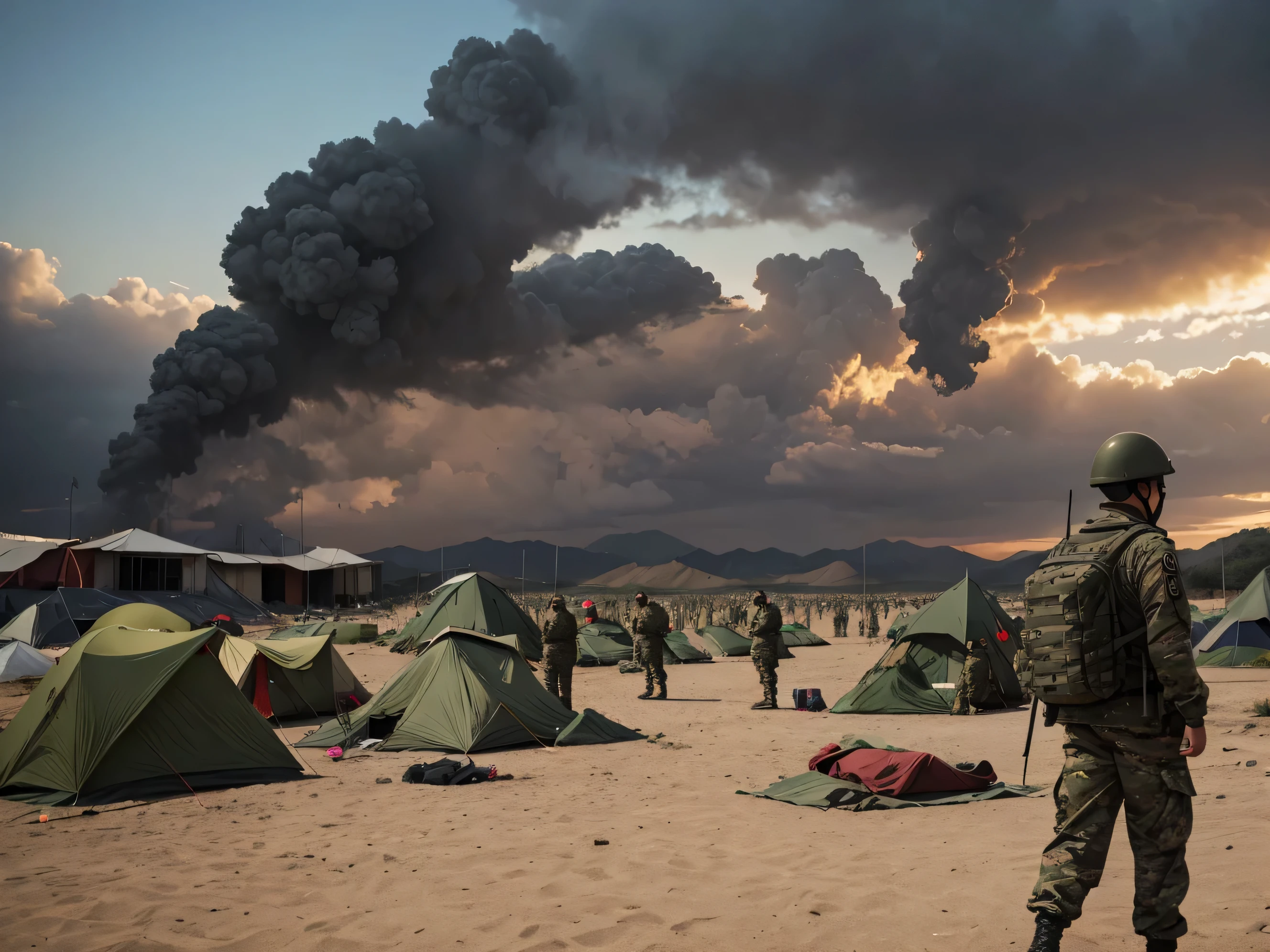 apocalipse, acampamento militar, paisagem