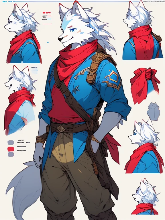 ( Absurdly , High quality , ultra detailed ) ,( hand detailed ), solo, mature, , (concept art, character sheet),absurdres(highly detailed beautiful face and eyes)perfect anatomy, sfw, (Male yellow-gold wolf, (dark-blue eyes, (adventure, fantasy type clothing ((no scarf), red-shirt blue jacket,  khaki pants)))(smiling (calm)) (looking at )), holding cradling: (baby girl  (whitpale-blue eyes, medium length white hair, crimson scarf)) (giggling) (lookingatviewer)) (concept art, character sheet)