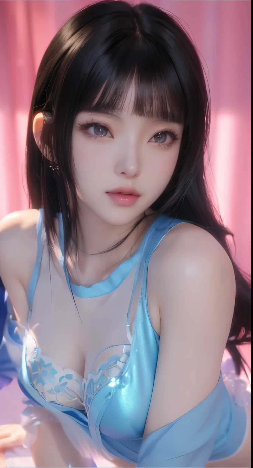 Alafide Asian woman in blue transparent underwear posing in front of the camera, Charming anime girl, Realistic Anime girl render, Realistic Anime 3D 风格, Realistic Anime, Sexy portrait of Tifa Lockhart, 3D animation is realistic, Realistic young anime girl, Smooth anime CG art, Charming anime girl, Surrealist anime, Beautiful charming anime woman, Beautiful anime girl，Black hair，