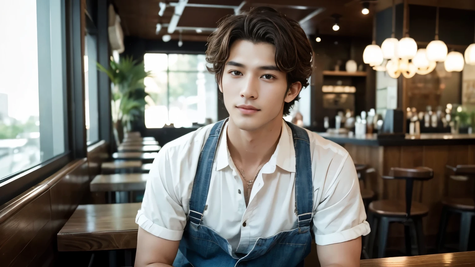 musician、A refreshing, handsome man in his 20s、(Super cool S-class boys)、Japan male, 20 years old、、Photographed inside the cafe、a handsome guy、(CG Unity 8K high resolution photo)、(Very detailedSクラスのa handsome guy性)、(Photorealistic)、(highest quality))、Very detailed、super high quality、expensive、Audience、kind person、Very beautiful hair Perm Hair、Bright photo、Handsome like a model、Handsome like an idol、looking at the camera、Inside a stylish cafe、Stubble