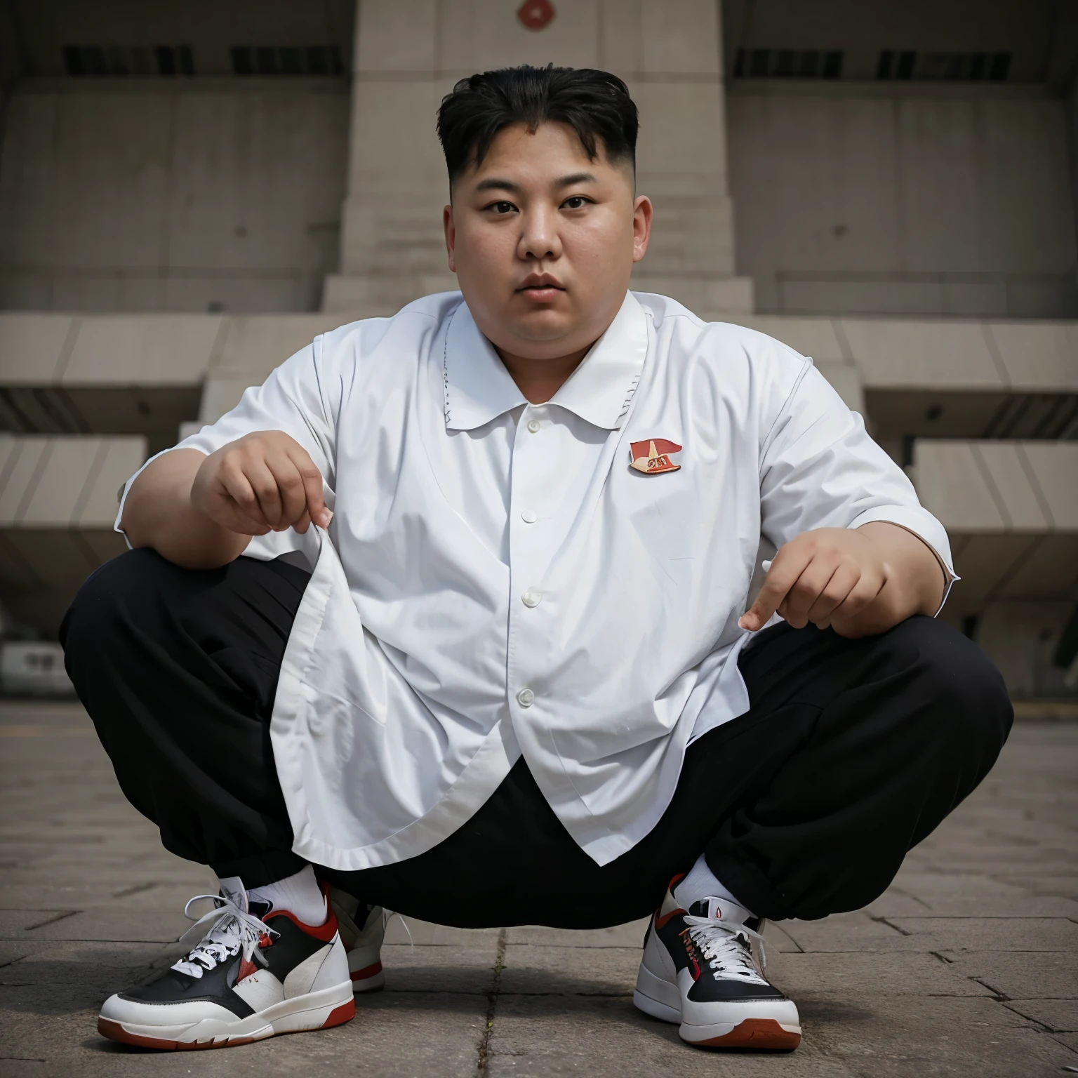 Kim jong un holding a pair of jordans
