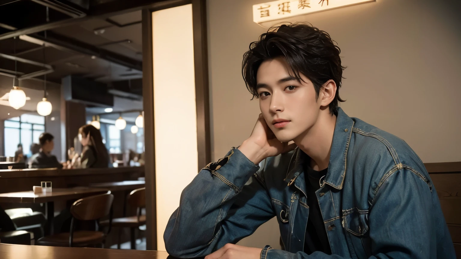 musician、A refreshing, handsome man in his 20s、（Super cool S-class boys）、Japan male, 20 years old、、Photographed inside the cafe、a handsome guy、（CG Unity 8K high resolution photo）、（Very detailedＳクラスのa handsome guy性）、（Photorealistic）、（highest quality））、Very detailed、super high quality、expensive、Audience、kind person、Very beautiful hair　Perm Hair、Bright photo、Handsome like a model、Handsome like an idol、looking at the camera、Inside a stylish cafe、Stubble