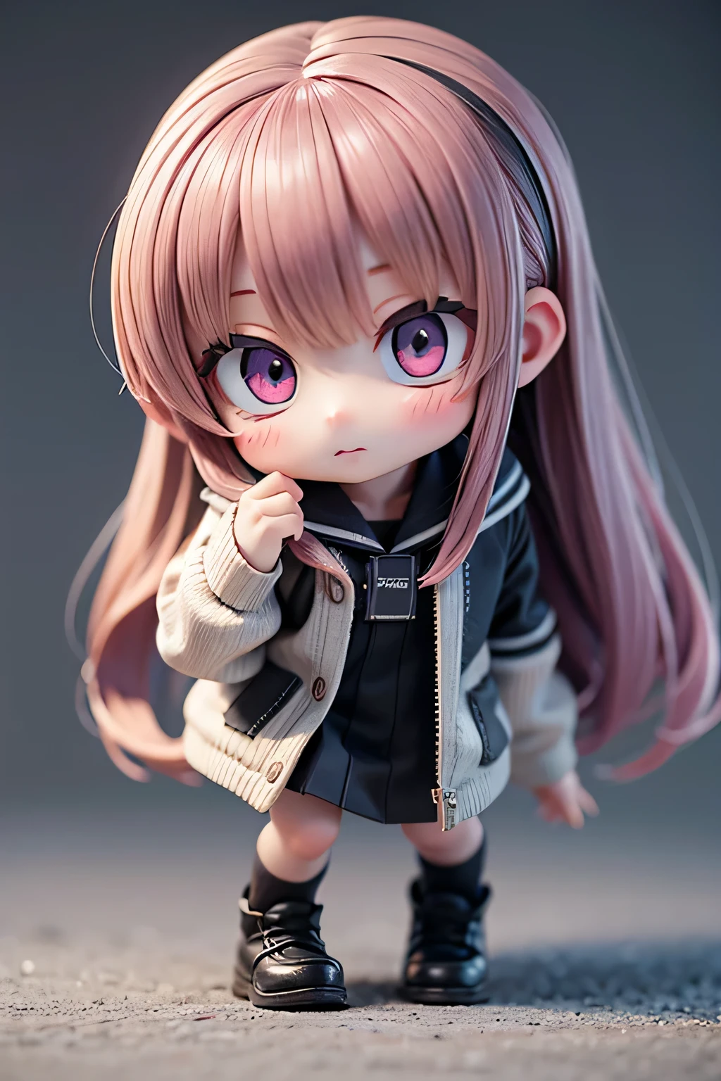 Photorealistic、Anime characters（Chibi Girl、The lines are thick、Deformed）、(((I&#39;m dancing)))、On the table、cute、alone