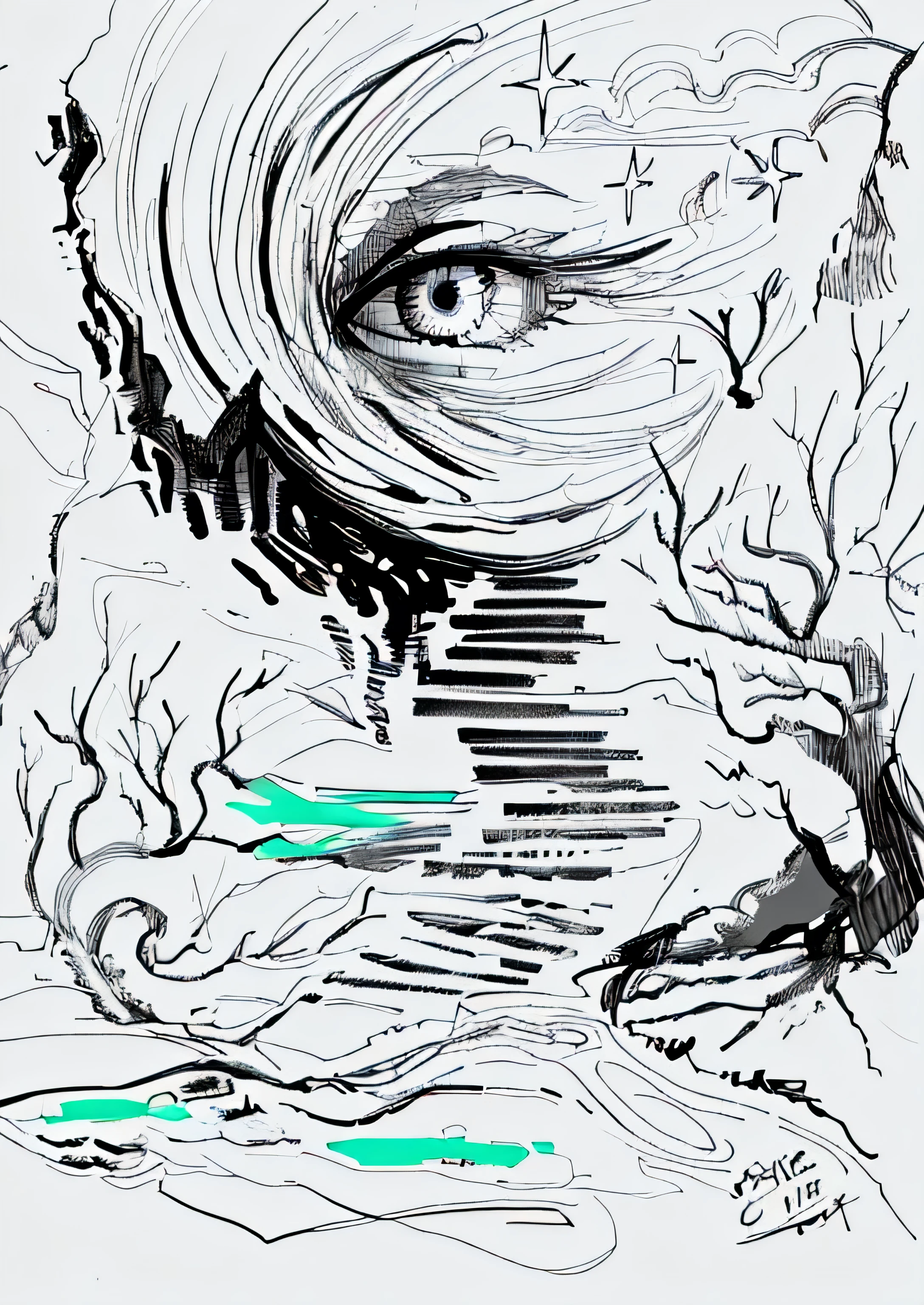 uncanny valley illustration, estilo grafite, line art, ultra HD, 4K