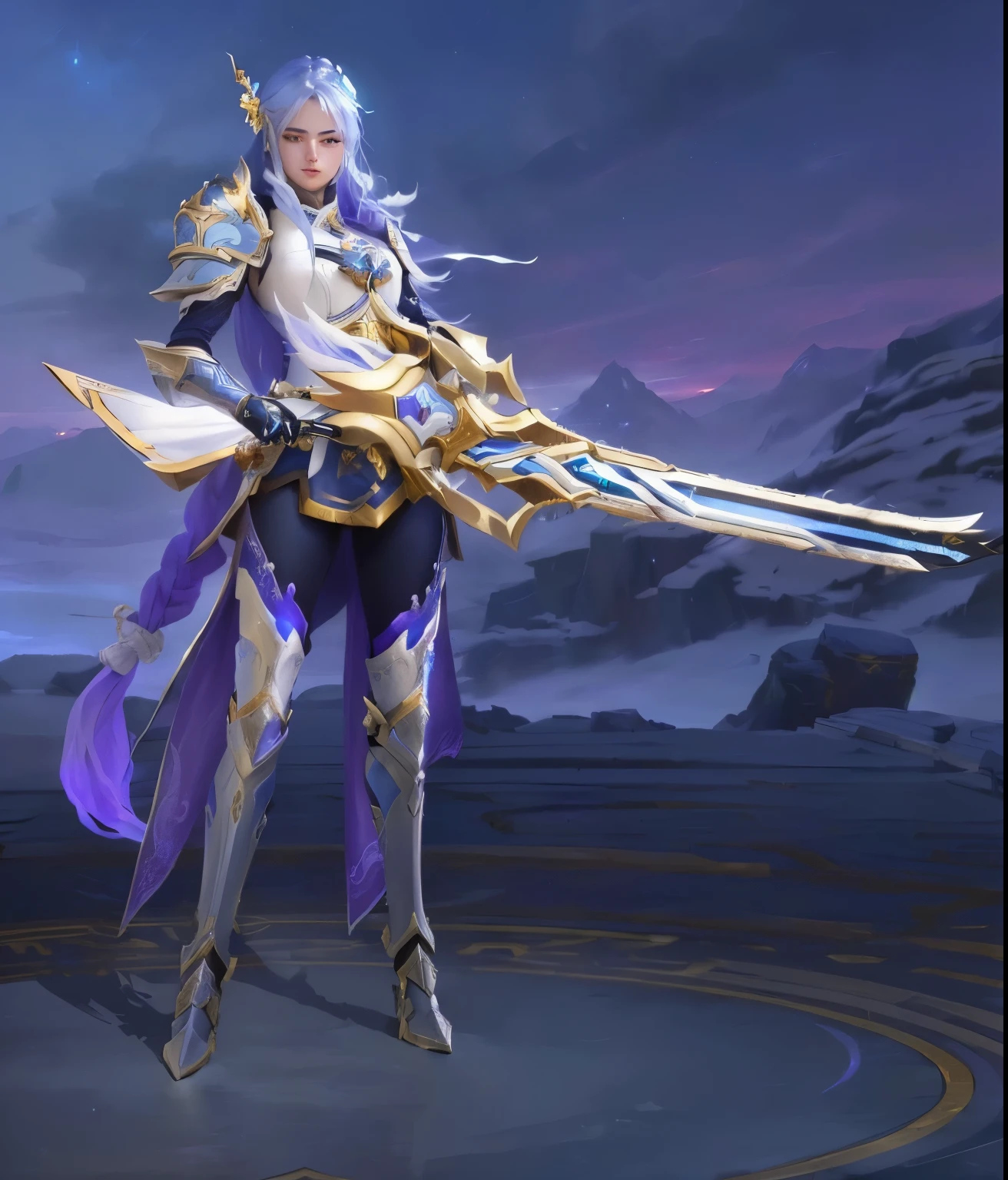 a close up of a person holding a sword in a game, inspired by Huang Shen, sliver ice color reflected armor, full body xianxia, beautiful celestial mage, jaina proudmoore, portrait knights of zodiac girl, clothed in ethereal battle armor, lunar themed attire, gold paladin, xianxia hero, painted in the style arcane
