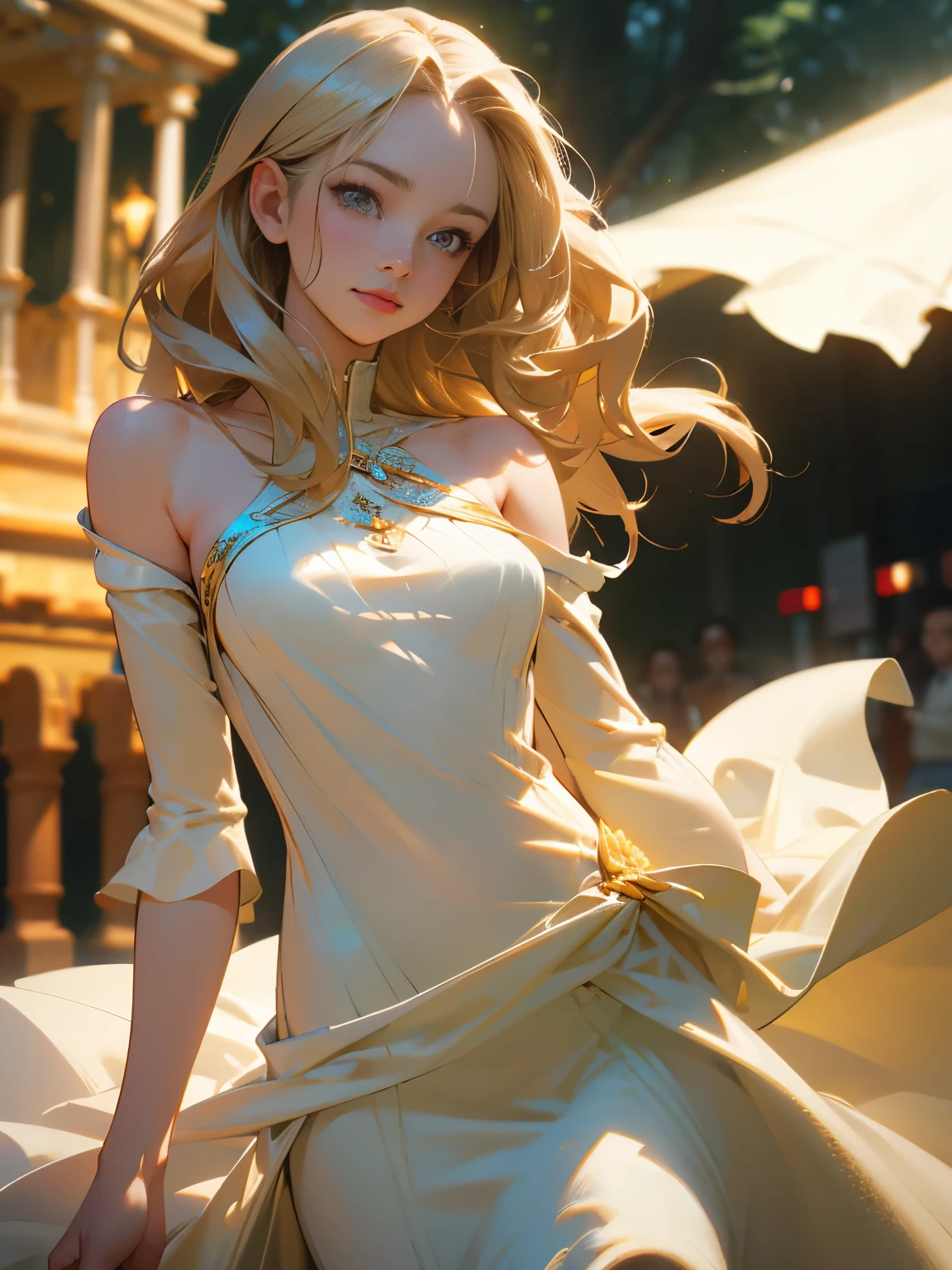Film Portrait Photography、masterpiece,highest quality,Ultra-high resolution、Beautiful girl,Mature Woman、Exposing shoulders,Shoulder-length wavy hair,Random Hair、Calm,Calm,(Realistic eyes,Natural skin texture,Realistic facial details)、((at the park))、((Detailed dress,Elegant long tight dress:1.57))、8K Photo,(Photorealistic:1.37,Surreal),Highly detailed 16K raw photos:1.5、One girl,(((Perfect body:1.2)),(Beautiful breasts:1.2),Amber Eyes,Eye highlights,Downcast eyes,Looking at the audience,(((Straight from the front)))),Smile shyly,(high quality skins:1.2,shiny silky skin),Anatomically accurate depiction、8K Ultra HD,Digital SLR,Soft and dramatic lighting,Depth of written boundary,Bokeh,Vivid details, In detail, Surreal, 35mm Film, Absent-minded, movie,super high quality,Film Grain,Fujifilm XT3,((whole body: 0.95)),(Professional Lighting:1.4)、