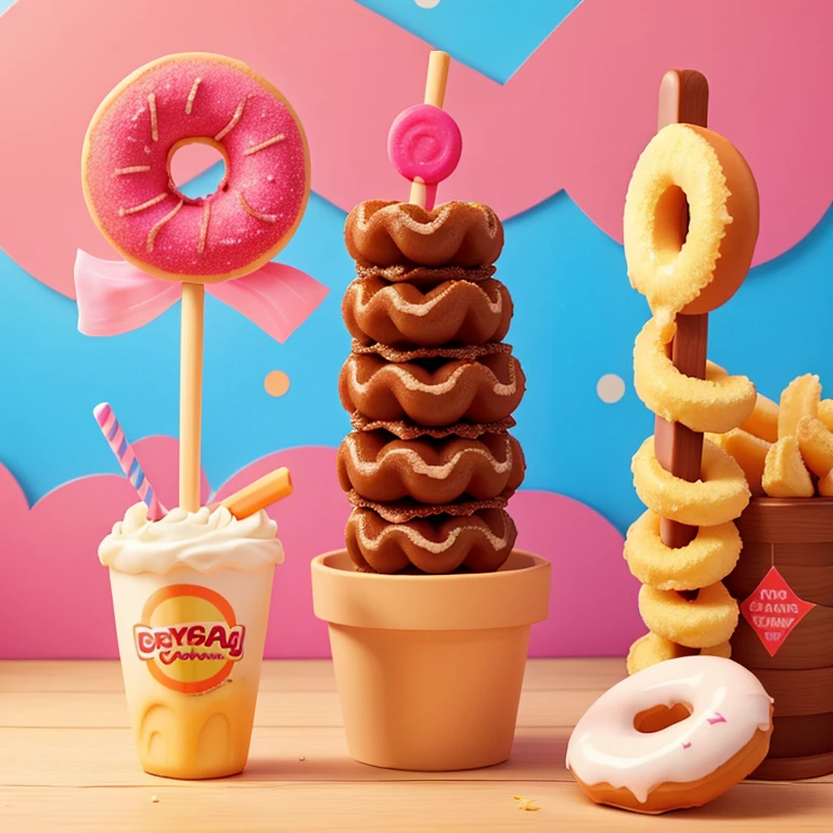 Criar um churros com um Donut, and a popsicle from a bag 