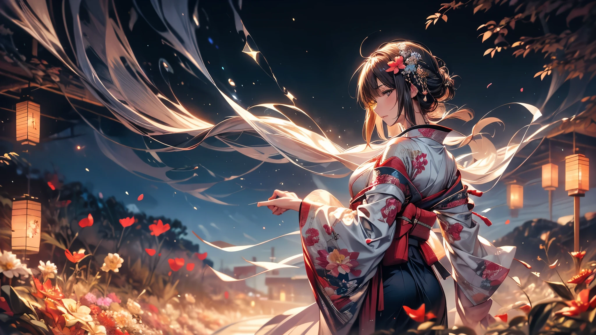  Ultra-delicate, Clear focus, (high resolution), Deformed depth of field blurred background, Detailed background, Perfect layer cutting, Atmospheric distance sense, artistic, (full-body shot/Cowboy shooting/Rear view/Top view/Top view), 8K, wallpaper, Micro light, complicated, familiar, black magician, particle, constellation, Stardust, universe, ((flower)), comfortable peace, peaceful, Japan, Himiko, kimono, With crystal, Fortune Telling, time and space,
