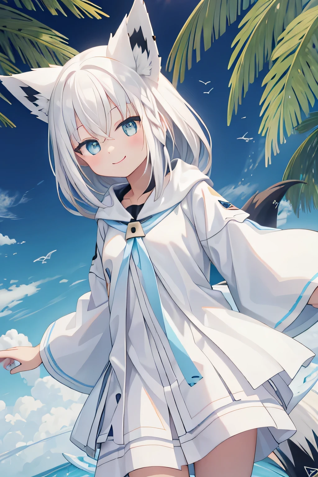 highest quality、smile、Fox ears、White clothes