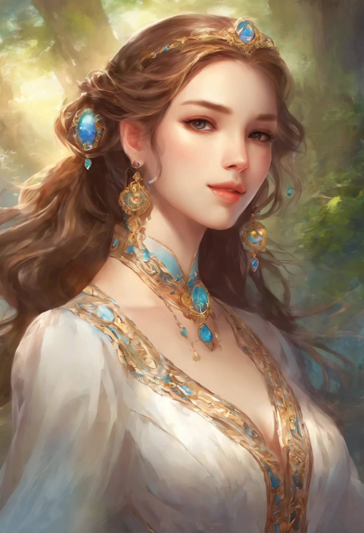 Ambiguity and elegance, Model, Need high contrast, jewelry, earrings, miniskirt, shirt, jacket, Brown hair, White shirt, A bracelet, Hair Bun, single Hair Bun, Long skirt, Shut up, 环形earrings, blue jacket, Roll up your sleeves, Revealing clothes, cosmetic, White skirt