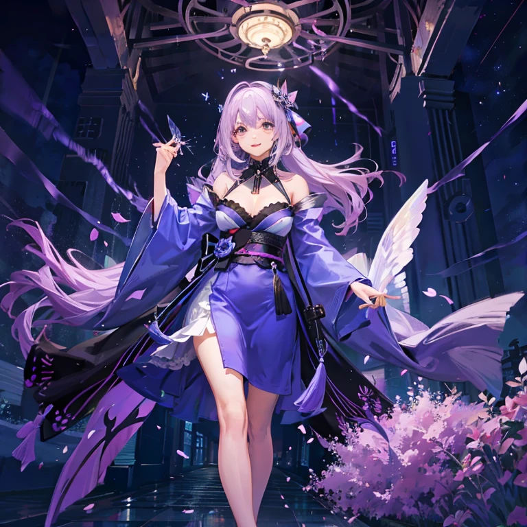 Light purple hair Controlling the Light Butterfly Very large breasts Kimono My chest is visible night woman