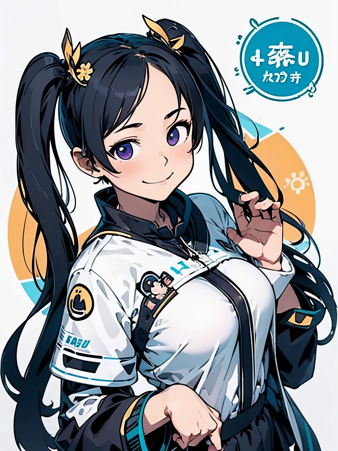 (masterpiece、highest quality、highest quality、Official Art、Beautiful and beautiful:1.2)、(One girl:1.3)Hatsune Miku、Twin tails,Big Breasts,Stickers, Cute Anime Girl, （長いTwin tailsの銀白色の髪）,Purple eyes，Smile，camp site，Teepee，There is only one black cat，In a circle, White Background, Gold-rimmed，simple, Ultra-detailed, Detail view, Vectorized, silhouette, 8k, プロフェッショナルなStickersデザイン, Flat Design, Vector line, Stickers, drawing, drawing, Full HD，Neon Frame，Fluorescent lamp，Transparency，Cute clothes，Outdoor，Sea side