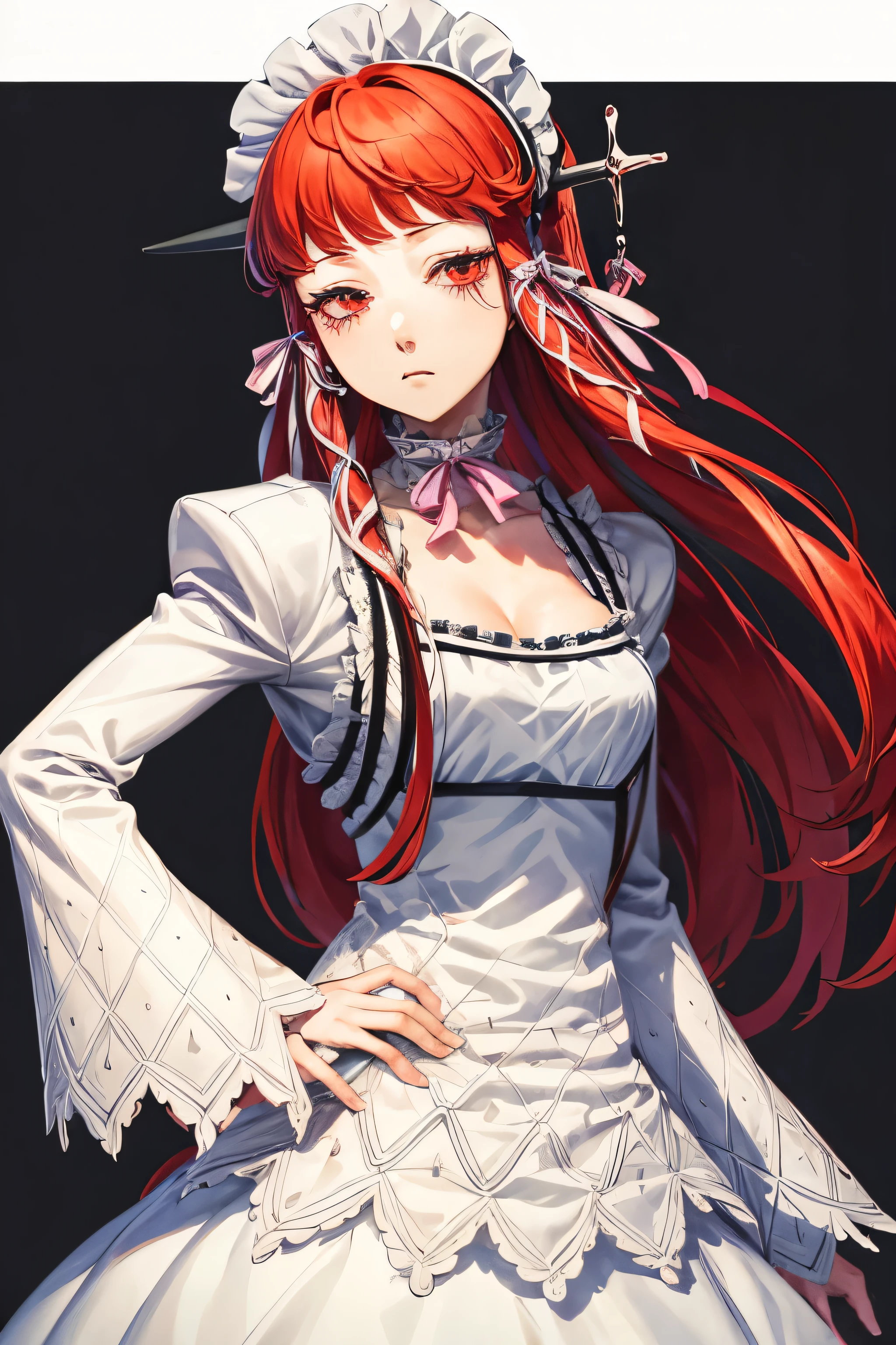 Chidori Yosiko、Maid Costume、Expressionless、Bad look in the eyes、Has an axe