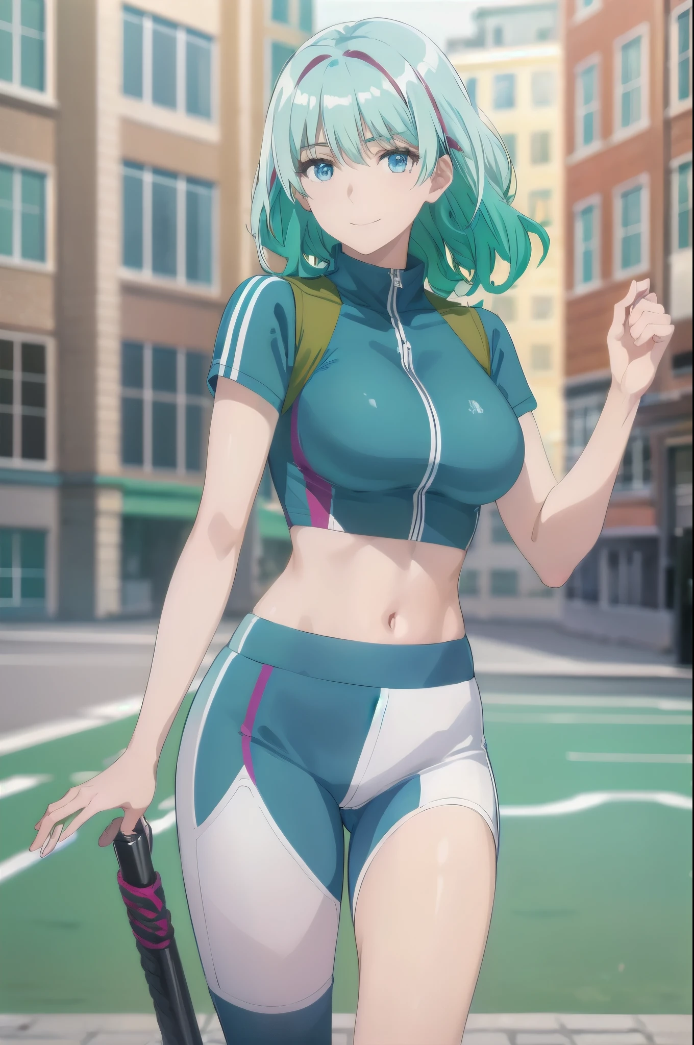 aqua hair, medium hair, blue eyes,photorealistic, (4k), (upper body), depth of field, (Masterpiece), (realistic skin texture), highly detailed, intricate, highly detailed, (upper body), professional photography, cover-up, bokeh, high resolution, sharp details, best quality,full body,masterpiece, best quality, photorealistic, yujiasuit, yoga sports bra, yoga pants, 1girl, solo, , yoga ball, pants, looking at viewer, smile, green sports bra, simple background, , midriff, long hair, breasts, green pants, sportswear, tank top, upper body,
,Grimace, Repulsion, Loathing, Disdain,