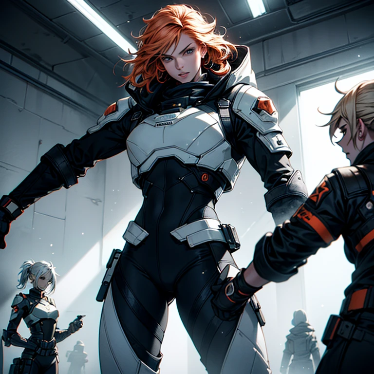 1 beautiful ginger women, with meticulously detailed bodies, clad in intricately designed space pirate attire. Their long foam pants and puffy jackets sway gently in the wind. Above their heads, an array of IPA Awards gleam, signifying their masterpiece status in the art world. Permanent lighting bathes their forms in a stunning, chromatic aberration, enhancing every curve and texture. The gritty foam on their ternos adds an element of excitement and energy. Ambient occlusion plays with shadows, creating depth and contrast. Lights flicker, casting sharp focus and contrast onto their faces, highlighting their features distinctly.Better backlight adds drama