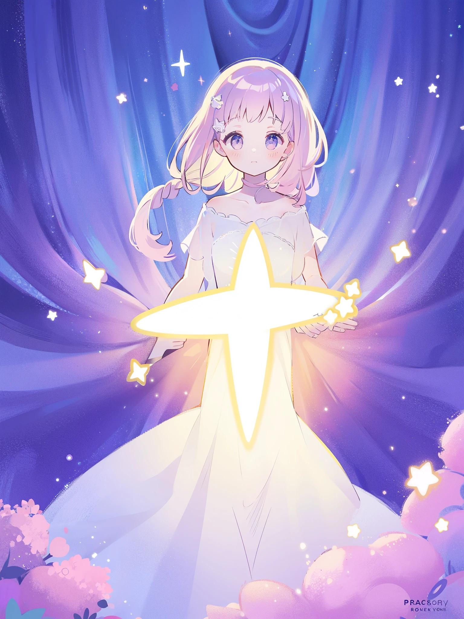 complex background, wishing star background, a woman wearing an ethereal mystical pink translucent dress that reflects the stars, perfume promo art, mystic, complex drawing, highly detailed, Covergirl brand, promo art, artistic rendition, ethereal, starry night, midjourney style