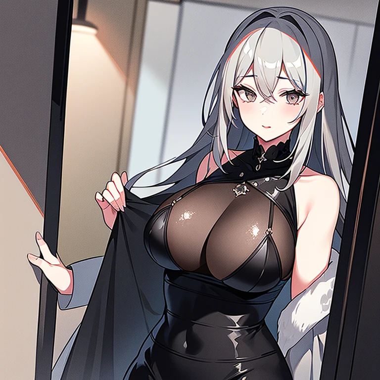 gray haired woman, gray eyes