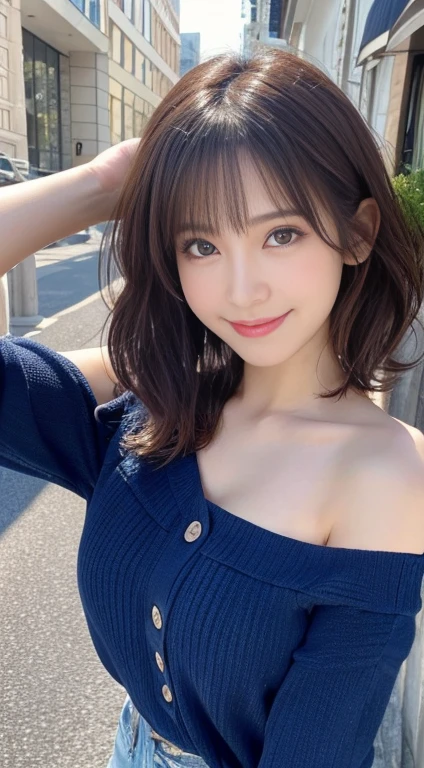 Tabletop、highest quality、figure、 Very detailed、In detail、 High resolution、8k wallpaper、Perfect dynamic composition、Cute 29 year old girl、Beautiful face in every detail、Detailed and cute eyes、Textured skin、Wavy short hair、A modest smile、Small breasts、Bold sexy pose、Sexy casual wear for spring、