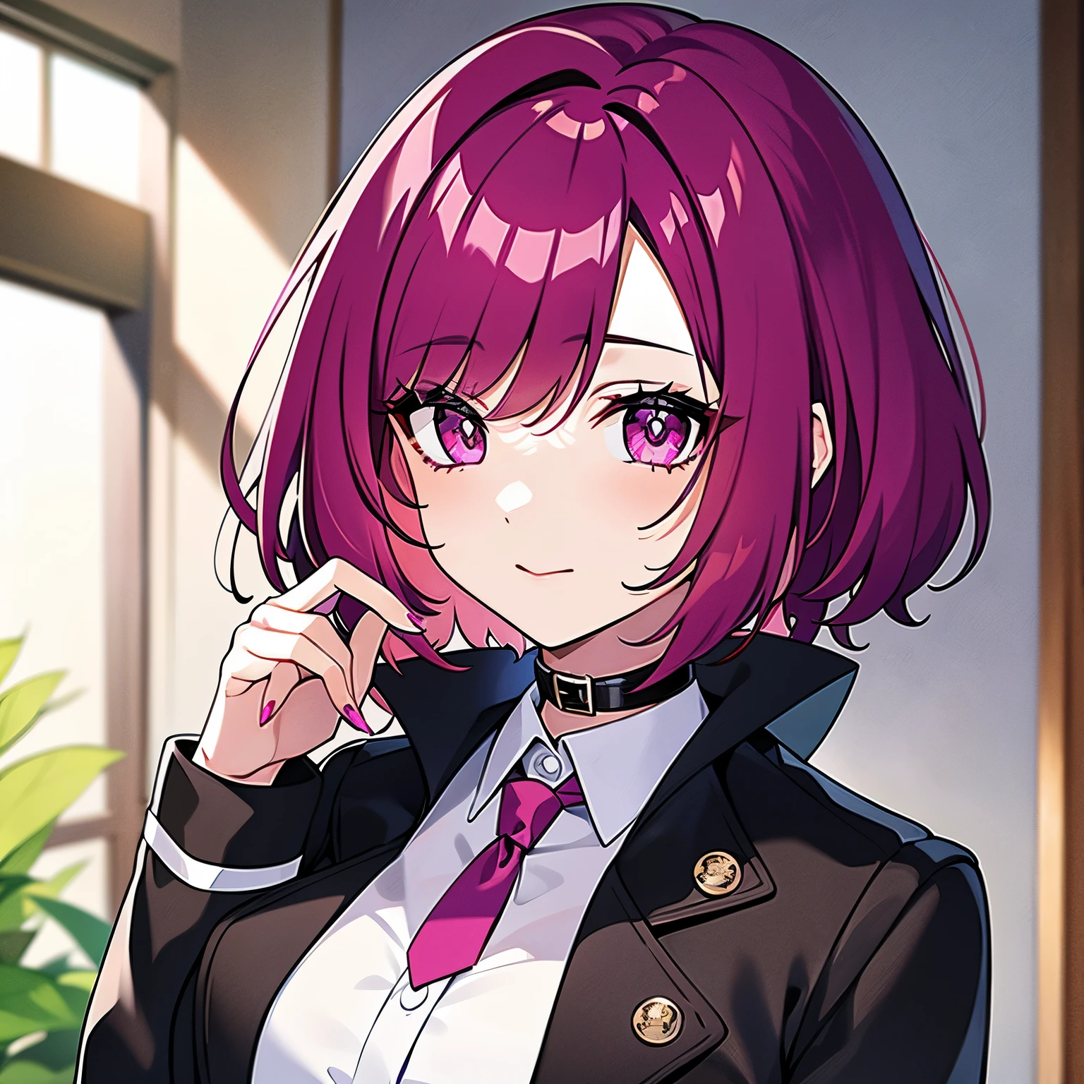 woman with magenta hair, Magenta eyes