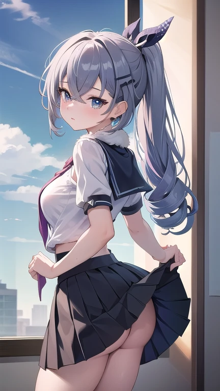 masterpiece,16k,8k,Delicate expression,highest quality,high resolution,High resolution,vapor,Small breasts,View your viewers,classroom,Provocative eyes,,(skirt lift:1.3), (from bottom:1.3)