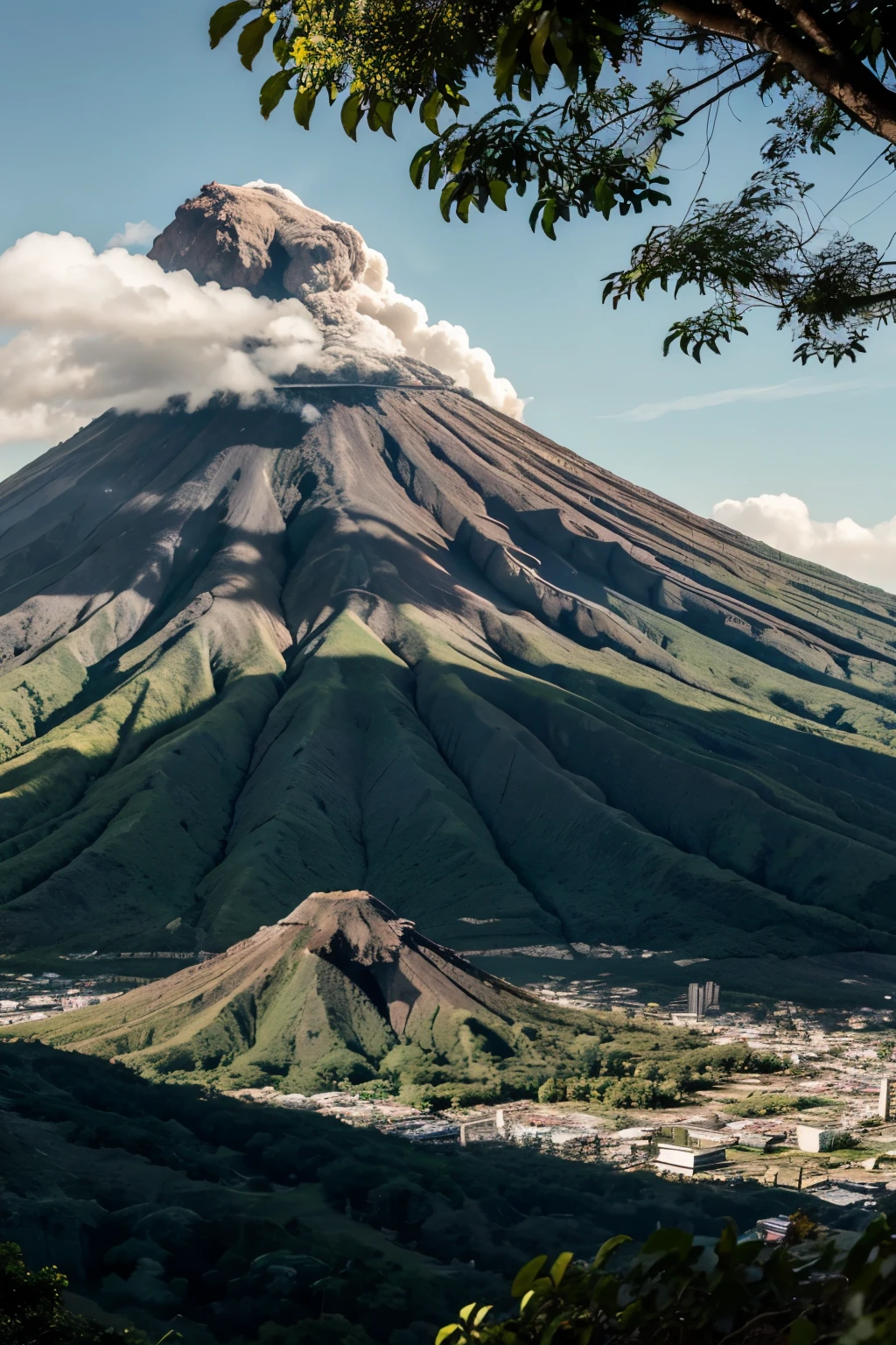 Dos volcanes verdes y el mapa de Guatemala en medio
