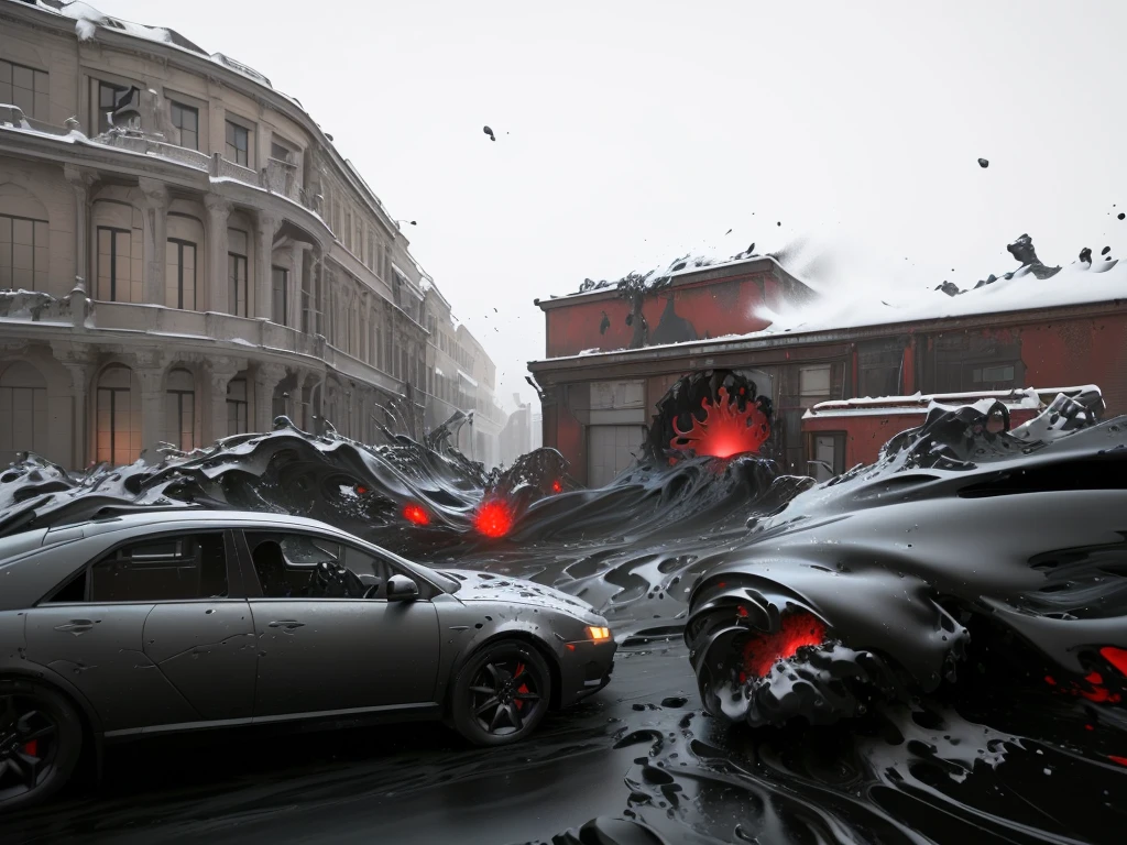 There is a very large red object in the middle of a dark background, 3 d Fluid simulation render, chaotic swirling ferrofluids, rendered in houdini, houdini Fluid simulation, Epic 3D Abstract Model, Fluid simulation in houdini, Fluid simulation, rendered in maya and houdini, rendered, black Fluid simulation, intricate artwork. Octane render