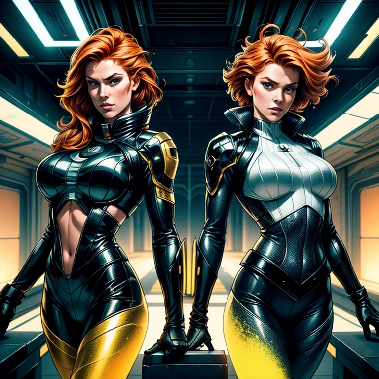 1 beautiful ginger women, with meticulously detailed bodies, clad in intricately designed space pirate attire. Their long foam pants and puffy jackets sway gently in the wind. Above their heads, an array of IPA Awards gleam, signifying their masterpiece status in the art world. Permanent lighting bathes their forms in a stunning, chromatic aberration, enhancing every curve and texture. The gritty foam on their ternos adds an element of excitement and energy. Ambient occlusion plays with shadows, creating depth and contrast. Lights flicker, casting sharp focus and contrast onto their faces, highlighting their features distinctly.Better backlight adds drama