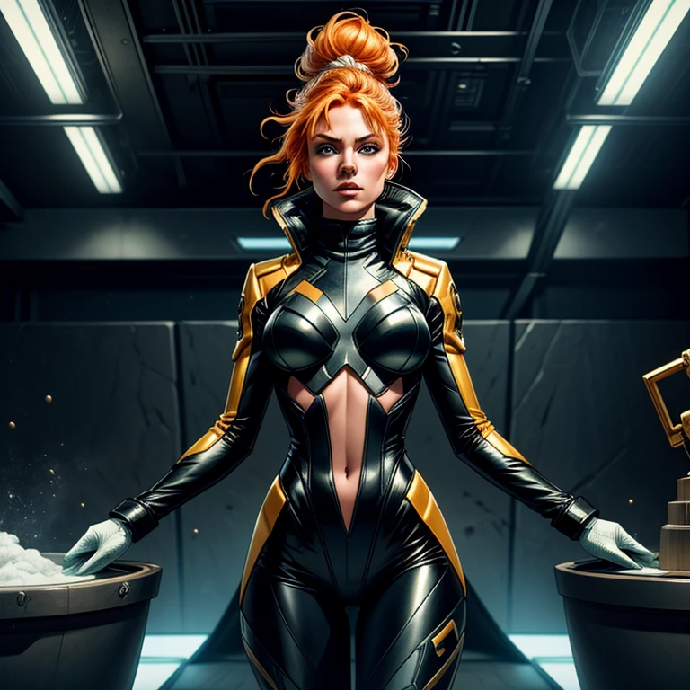 1 beautiful ginger women, with meticulously detailed bodies, clad in intricately designed space pirate attire. Their long foam pants and puffy jackets sway gently in the wind. Above their heads, an array of IPA Awards gleam, signifying their masterpiece status in the art world. Permanent lighting bathes their forms in a stunning, chromatic aberration, enhancing every curve and texture. The gritty foam on their ternos adds an element of excitement and energy. Ambient occlusion plays with shadows, creating depth and contrast. Lights flicker, casting sharp focus and contrast onto their faces, highlighting their features distinctly.Better backlight adds drama