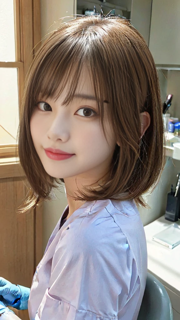 A cute, adorable, lovely, and charming (Japanese girl in a dental assistant costume:1.25) with a soft smile on her lips stands in a doctor&#39;s office. Her face is breathtakingly gorgeous, with exceptionally exquisite and strikingly stunning features. She has an incredibly attractive face with divinely beautiful features, looking refreshingly young and youthful. Her ultra-beautiful eyes are evenly matched, sparkling with a glimmer of curiosity and excitement. The soft light casts a warm glow on her porcelain skin, emphasizing its incredible fairness and astonishing flawlessness. 

Her hair is stunningly cropped into a very short pixie cut, framing her face with a touch of whimsy and playfulness. The vibrant and warm colors of the room enhance her overall radiance, making her appear even more enchanting. She wears a dental assistant costume, adding a hint of professionalism to her charming demeanor. 

The art style of the portrait is inspired by concept artists, capturing the essence of her beauty in a way that's both expressive and captivating. It combines elements of professional photography and ultra-fine painting, ensuring every intricate detail of her features is vividly brought to life. The image quality is of the highest standard, with a resolution of (best quality, 4k, 8k, highres, masterpiece:1.2) that allows for a truly immersive and detailed viewing experience. The realism of the portrait is emphasized through (realistic, photorealistic, photo-realistic:1.37) rendering techniques and HDR effects, creating stunning visual depth and dynamic range. 

Soft, natural sunlight streams through the window, delicately illuminating her face. The lighting adds a touch of warmth and serenity to the scene, enhancing the overall atmosphere of the portrait. As the light caresses her flawless skin and dances in her sparkling eyes, it creates a mesmerizing play of shadows and highlights, adding depth and dimension to the image.
