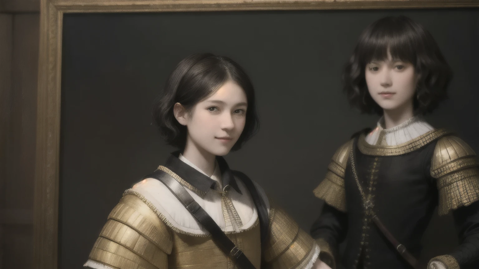 221 Short Hair, 20-year-old woman, A kind smile, (Luxurious stables), (Rembrandt-style painting), (Focus on the face, Written boundary depth)