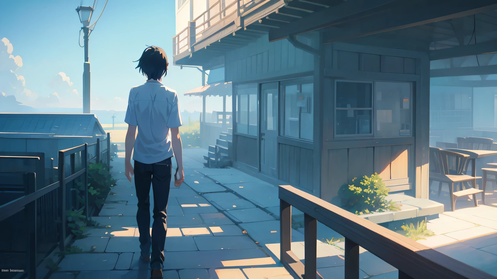 Created exquisite illustrations reminiscent of Makoto Shinkai's style, Extremely fine detail and the highest level of quality. Create captivating illustrations that encapsulate the essence of nostalgia and fantasy as a group of students gather on the roof of a school, Smiling as you gaze at the mesmerizing sunset. The sun is low in the sky, warm, A golden glow that immerses the whole scene in a dreamlike atmosphere. The sunset creates a breathtaking panorama, Turn the sky into a brightly colored canvas - shades of orange, pink, Seamless purple blend. Students, Illuminate your face with golden light, Wearing a look of awe and tranquility、Take in the sights right in front of you. Pay close attention to every detail, Allow the sun's rays to dance with their joyful expressions, Light and shadow interaction to enhance the surrounding texture. Your purpose is、Not only to capture the serenity of the moment、It is about creating images that stimulate the imagination, Invite viewers、Have a meditative and magical experience with these students. Through your artistic abilities, Turn your rooftop into a stage of nostalgia and wonder, Where the shared view of the sunset brings a connection between camaraderie and the beauty of fleeting moments