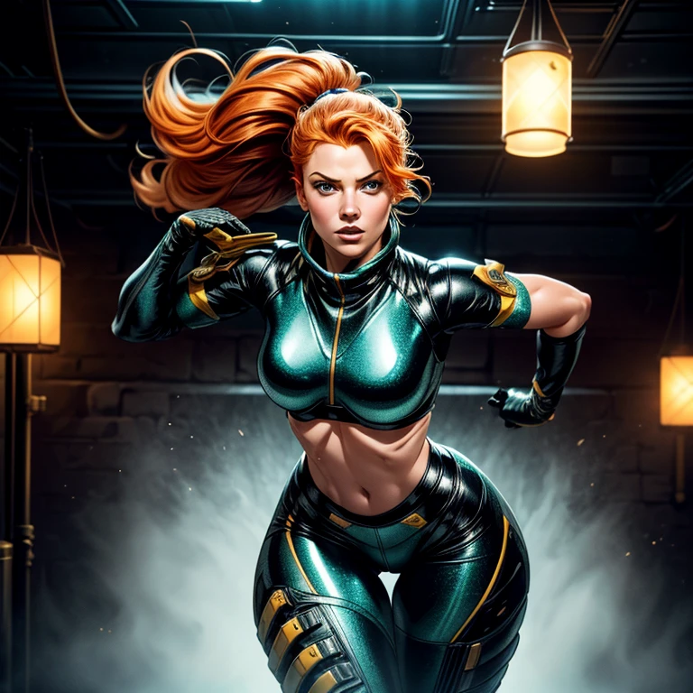 1 beautiful ginger women, with meticulously detailed bodies, clad in intricately designed space pirate attire. Their long foam pants and puffy jackets sway gently in the wind. Above their heads, an array of IPA Awards gleam, signifying their masterpiece status in the art world. Permanent lighting bathes their forms in a stunning, chromatic aberration, enhancing every curve and texture. The gritty foam on their ternos adds an element of excitement and energy. Ambient occlusion plays with shadows, creating depth and contrast. Lights flicker, casting sharp focus and contrast onto their faces, highlighting their features distinctly.Better backlight adds drama