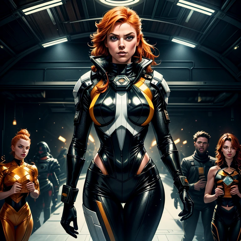 1 beautiful ginger women, with meticulously detailed bodies, clad in intricately designed space pirate attire. Their long foam pants and puffy jackets sway gently in the wind. Above their heads, an array of IPA Awards gleam, signifying their masterpiece status in the art world. Permanent lighting bathes their forms in a stunning, chromatic aberration, enhancing every curve and texture. The gritty foam on their ternos adds an element of excitement and energy. Ambient occlusion plays with shadows, creating depth and contrast. Lights flicker, casting sharp focus and contrast onto their faces, highlighting their features distinctly.Better backlight adds drama