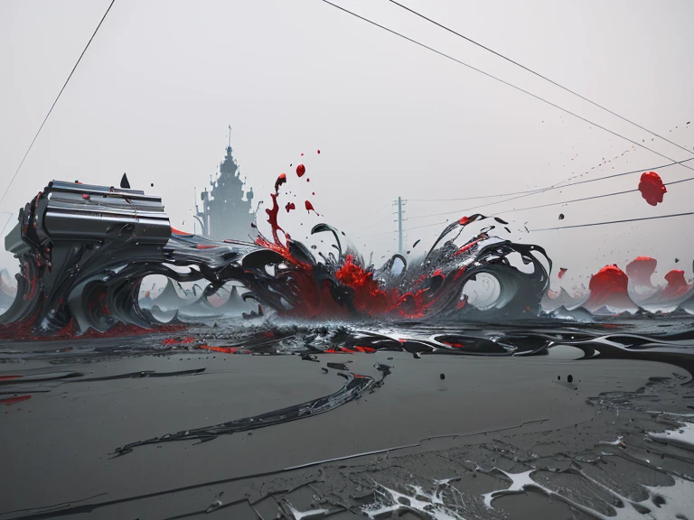 There is a very large red object in the middle of a dark background, 3 d Fluid simulation render, chaotic swirling ferrofluids, rendered in houdini, houdini Fluid simulation, Epic 3D Abstract Model, Fluid simulation in houdini, Fluid simulation, rendered in maya and houdini, rendered, black Fluid simulation, intricate artwork. Octane render