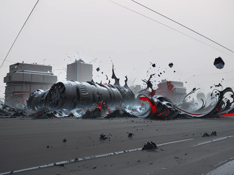 There is a very large red object in the middle of a dark background, 3 d Fluid simulation render, chaotic swirling ferrofluids, rendered in houdini, houdini Fluid simulation, Epic 3D Abstract Model, Fluid simulation in houdini, Fluid simulation, rendered in maya and houdini, rendered, black Fluid simulation, intricate artwork. Octane render