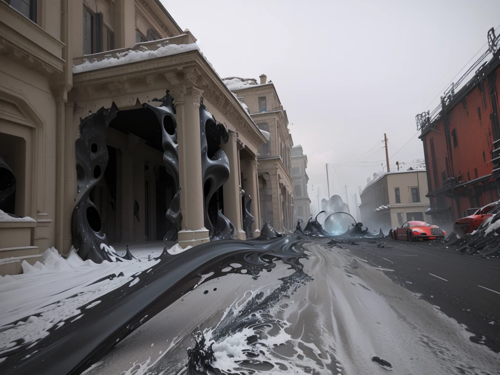 There is a very large red object in the middle of a dark background, 3 d Fluid simulation render, chaotic swirling ferrofluids, rendered in houdini, houdini Fluid simulation, Epic 3D Abstract Model, Fluid simulation in houdini, Fluid simulation, rendered in maya and houdini, rendered, black Fluid simulation, intricate artwork. Octane render