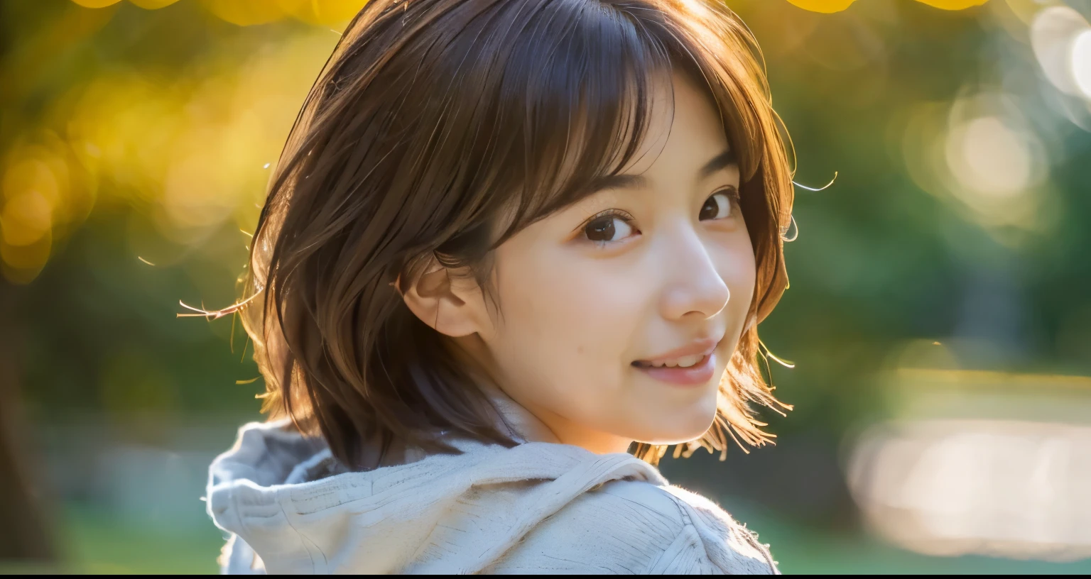 (8k, RAW Photos, highest quality, masterpiece:1.2), (Realistic, photo-Realistic:1.4), (Highly detailed 8k wallpaper), Perfect female body, Famous Japanese Idols, 20-year-old girl, Japanese Model, Medium Short Hair, Messy Hair, Light brown hair, No underwear,Her whole body is facing me,A little smile,Lying on your back,
