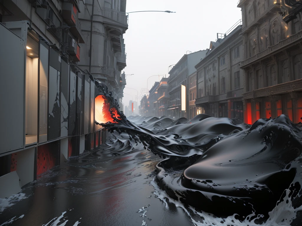 There is a very large red object in the middle of a dark background, 3 d Fluid simulation render, chaotic swirling ferrofluids, rendered in houdini, houdini Fluid simulation, Epic 3D Abstract Model, Fluid simulation in houdini, Fluid simulation, rendered in maya and houdini, rendered, black Fluid simulation, intricate artwork. Octane render