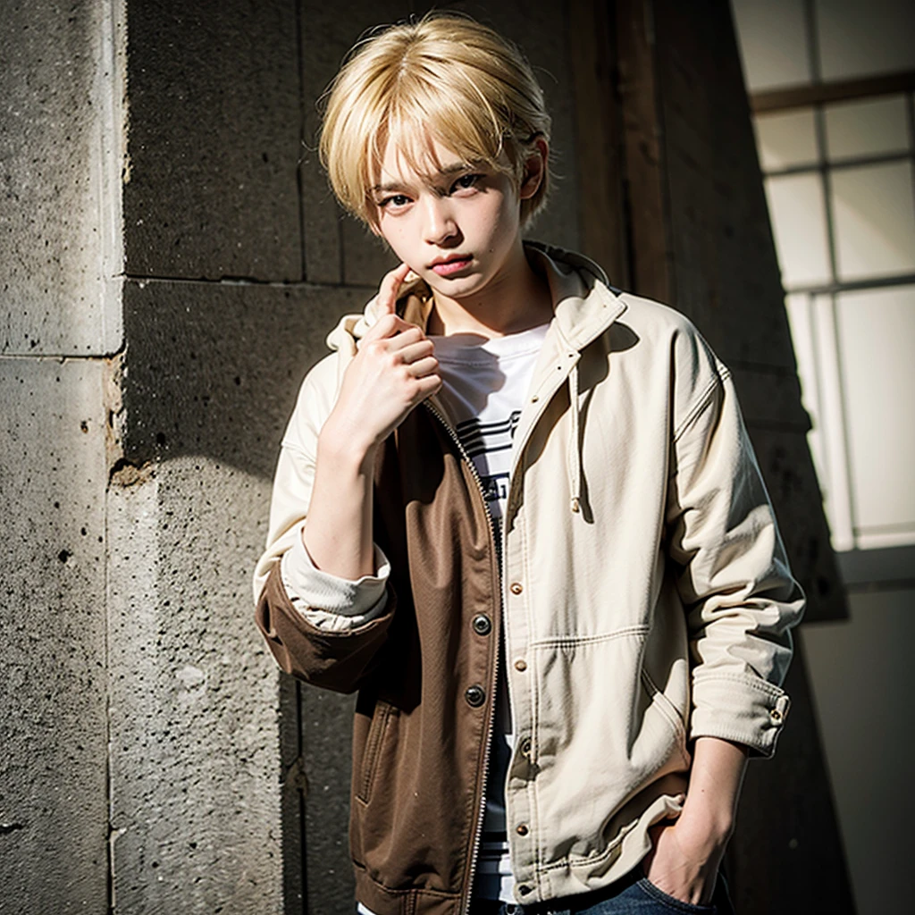 blonde  boy with Brown eyes
