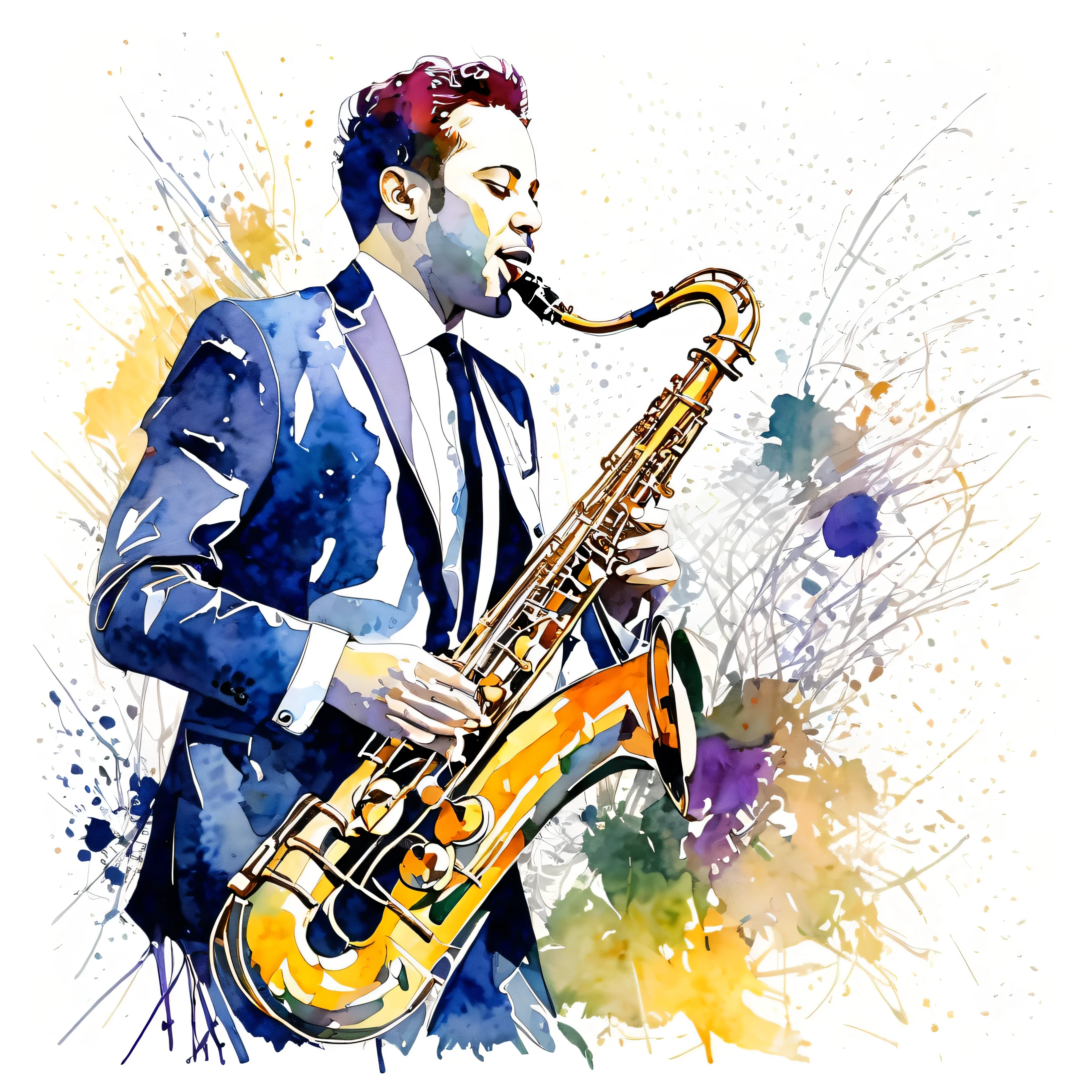 Simona Premazzi、jazz player,live,Masterpiece、Omitted style,Stylish cut, artistic,Scribble style,Clear, bold, thick outlines,Rough coloring, watercolor painting,