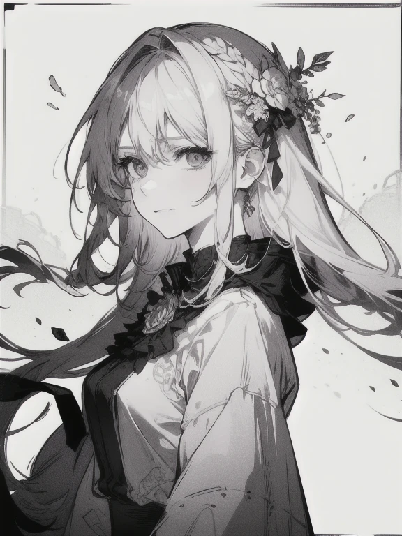 (masterpiece), (best quality), ultra high res, sharp focus, warm pastel tone, ((1 mature woman, solo)), upper body, medium long shot, MLS, black and white effect, beautiful detailed hair, messy long hair, beautiful detailed face, ((beautiful shapes of eyes)), perfect feminine face, serious face, look at the viewer, smirk, in the crowds, (background blur), style raw --1