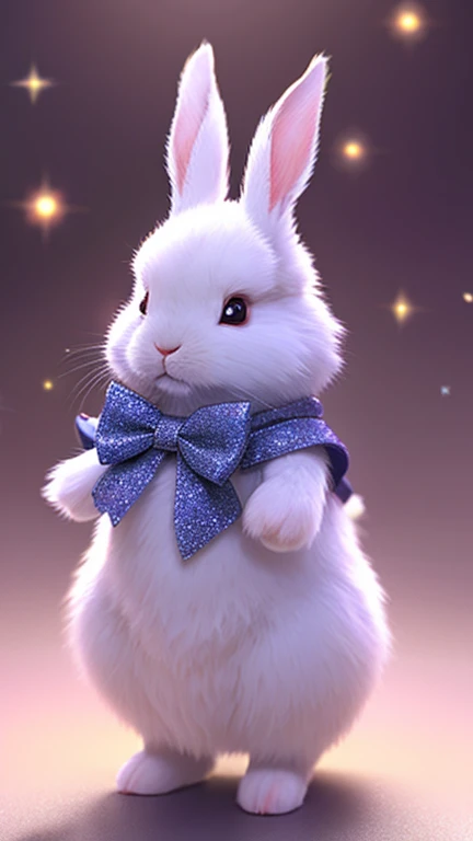 Cute rabbit、fluffy、Little、Background glitter、background fantasy、3D、rendering、Shine、Light properties、View from the front、looking at the camera、Details down to the last detail