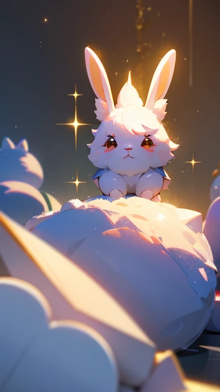 Unknown Creature、Cute rabbit、fluffy、Little、Background glitter、background fantasy、3D、rendering、Shine、風属性、View from the front、looking at the camera