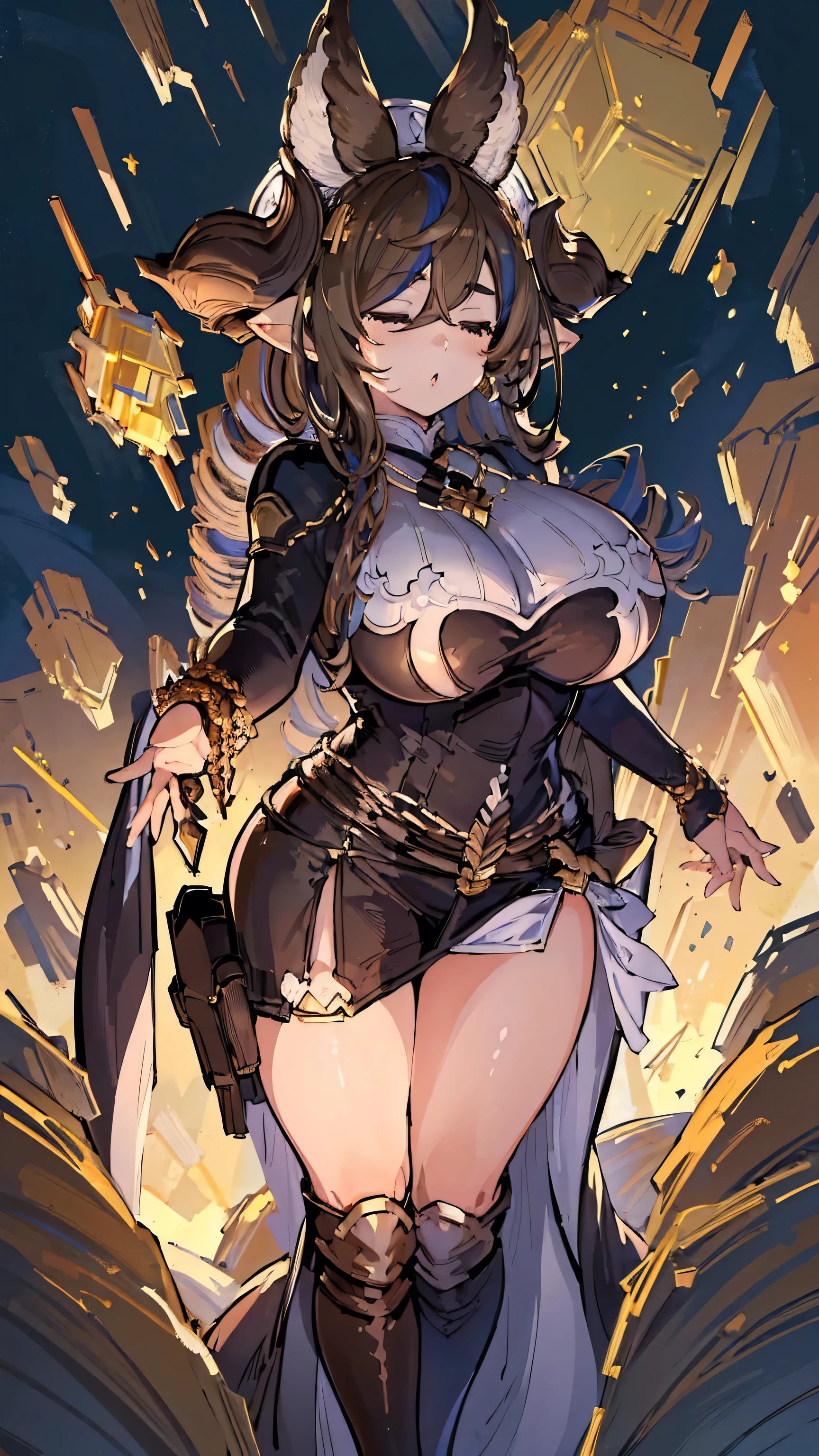 ((highest quality, 8K, masterpiece :1.3)),Ultra detailed face, 1 adult female,Galewon,GRANBLUE FANTASY,Voluptuous body,Large Breasts,color々A pose,Full Body,