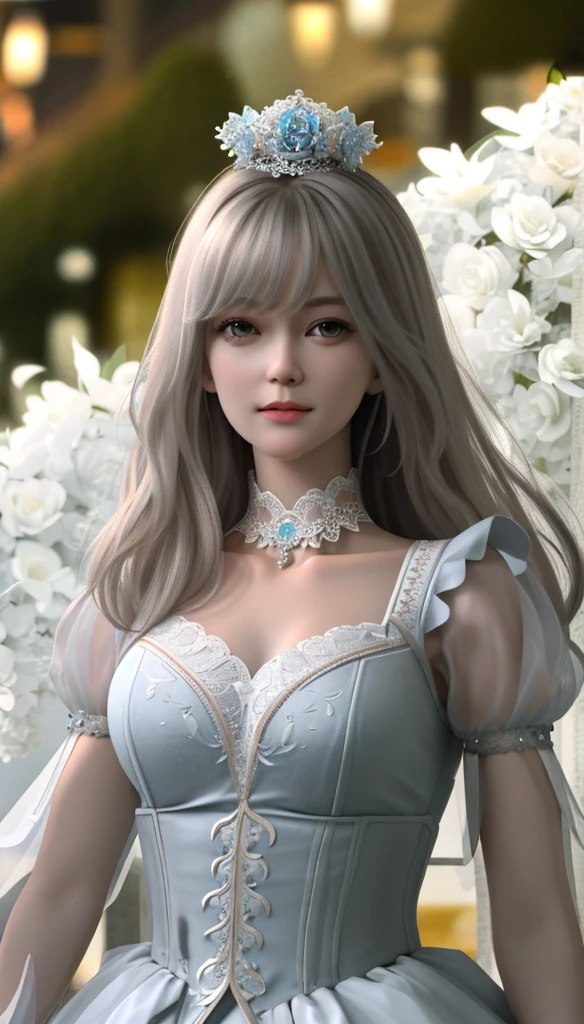 1men, looking at viewer,
upper body, 3D, realistic,
large breasts, excessively frilled princess dress, draped clothes, jewelry, ornament, flower, lace trim,
masterpiece, best quality, 8k, detailed skin texture, detailed cloth texture, beautiful detailed face, intricate details, ultra detailed,
rim lighting, side lighting, cinematic light, ultra high res, 8k uhd, film grain,best shadow, delicate, RAW