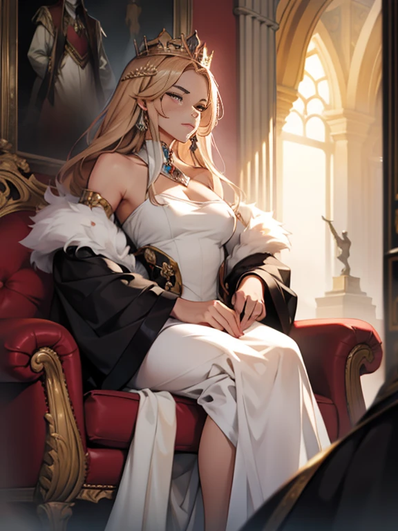 Gwyndolin,white hair,lips,androgynous,yellow eyes,flat chest,
gold jewelry,white elbow gloves,white dress,midriff,navel,
snake legs,hips,
upper body,sitting,crossed legs,
cathedral,indoors,night,
(insanely detailed, masterpiece, best quality),<lora:Gwyndolin-10DSv9:0.8>,dynamic angle,